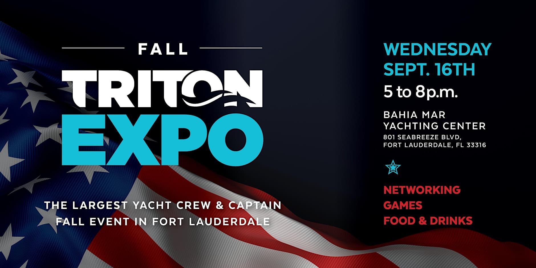 Official Fall Triton Expo 2026 announcement graphic for September 16 at Bahia Mar