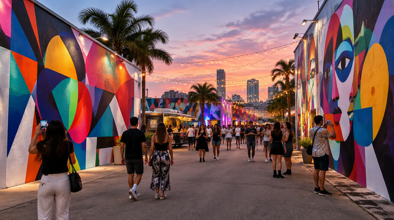 Illustration of Wynwood street murals and crowds during Miami Art Week