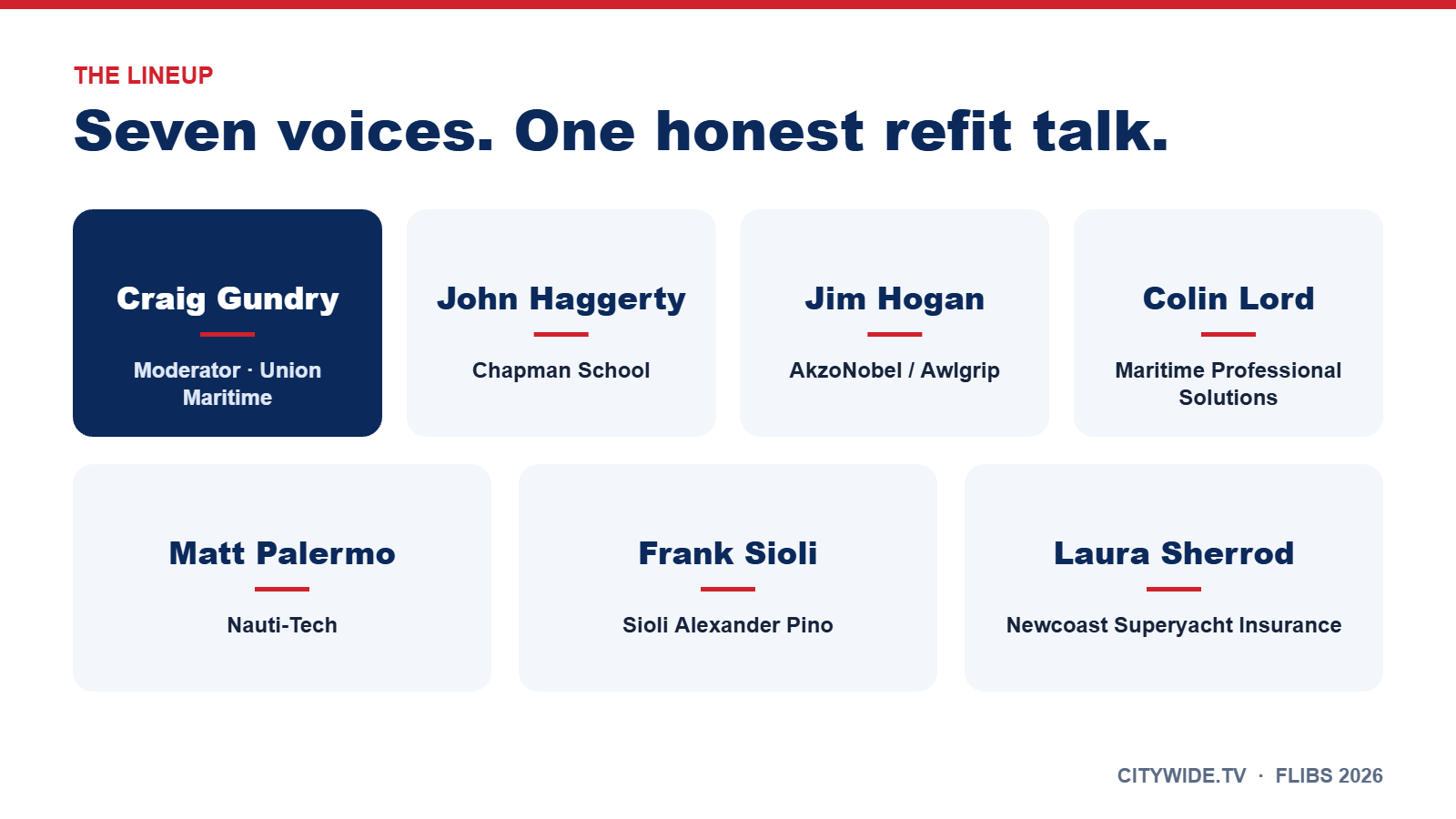Panel lineup: moderator Craig Gundry with John Haggerty, Jim Hogan, Colin Lord, Matt Palermo, Frank Sioli and Laura Sherrod