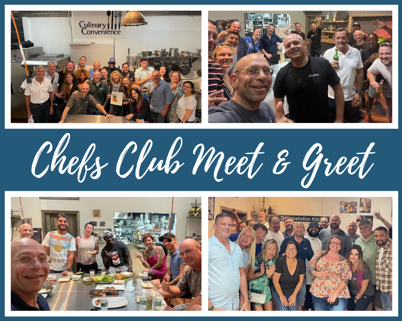 Photo collage of a packed Chefs Club Meet and Greet night at Culinary Convenience in Fort Lauderdale