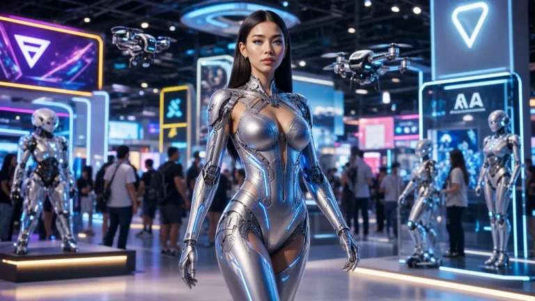Rachel London walking a tech show floor