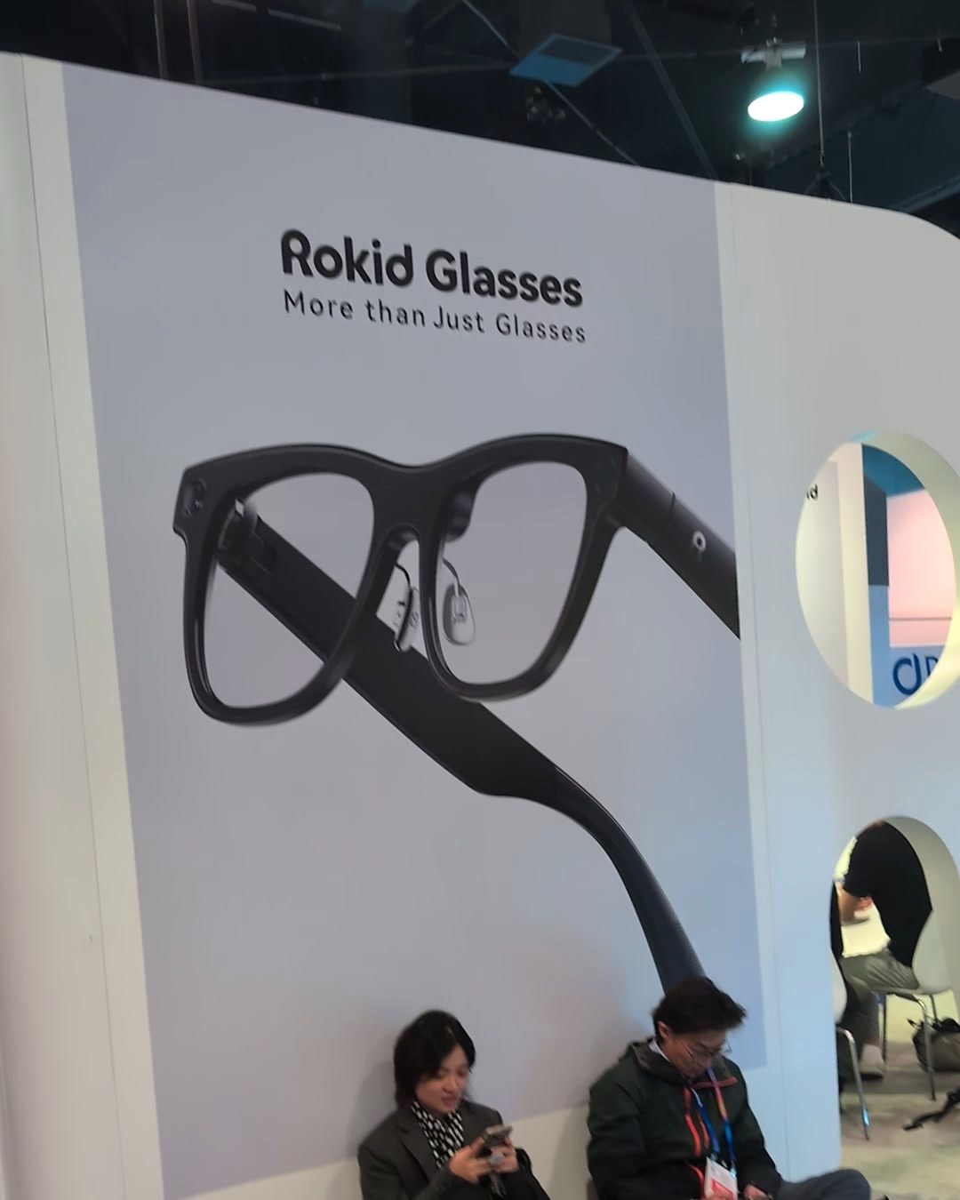 Rokid booth at CES 2025 with a giant 'Rokid Glasses, More than Just Glasses' wall graphic