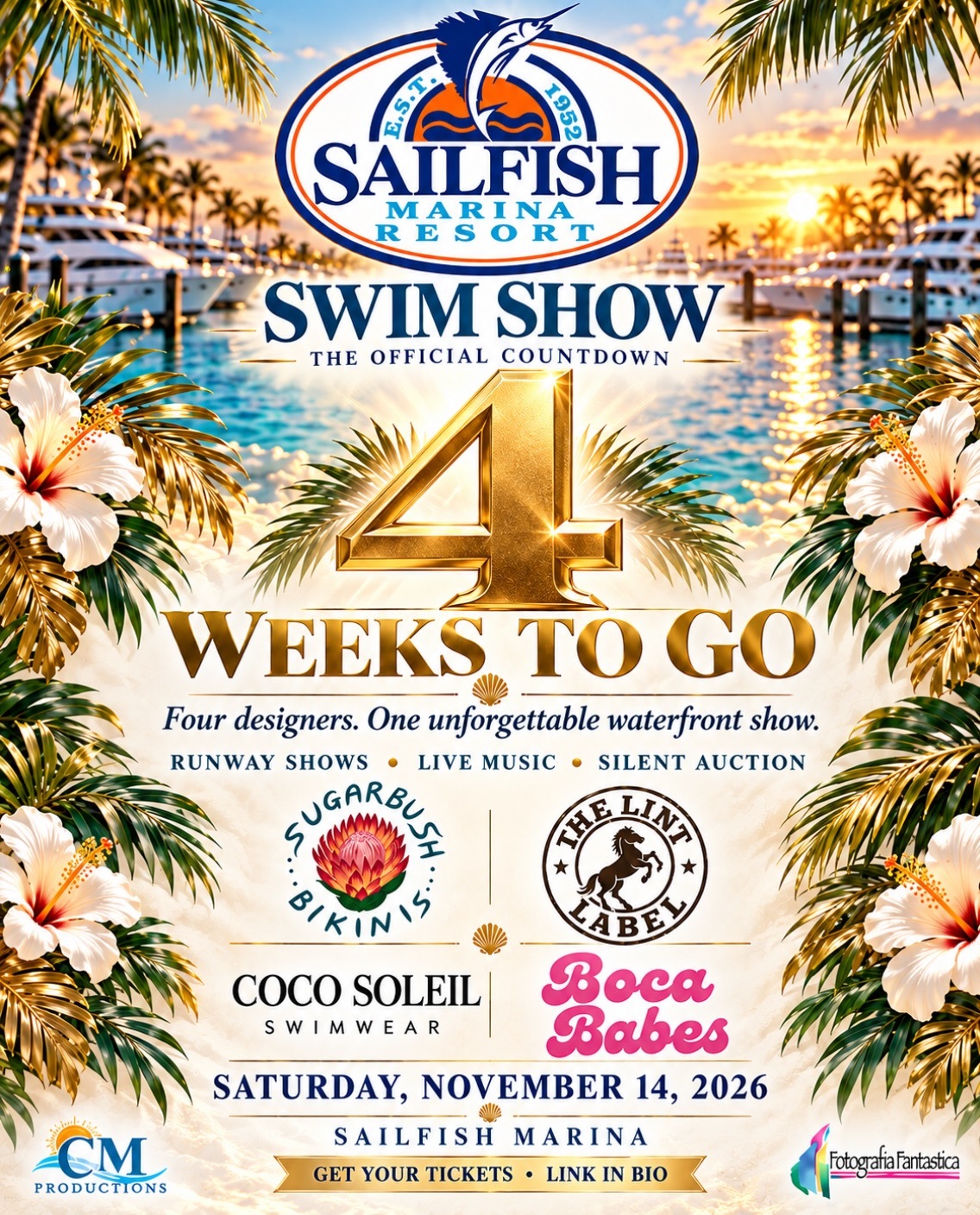 Sailfish Marina Swim Show 4 weeks to go countdown flyer